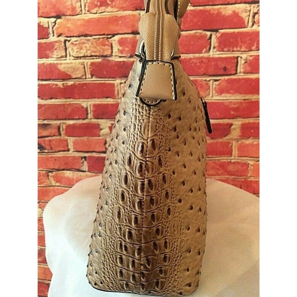 Put It All in Here Vegan Leather Large Ostrich Print Tote Fashion Handbag Taupe - Picture 5 of 13
